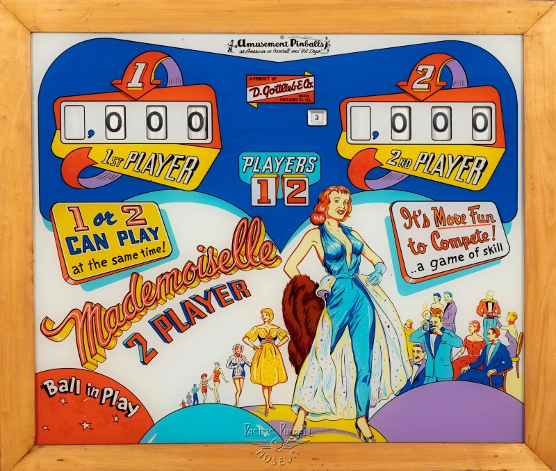 mademoiselle-1374-bg.jpg pinball machine - Preview image showing playfield artwork and design details