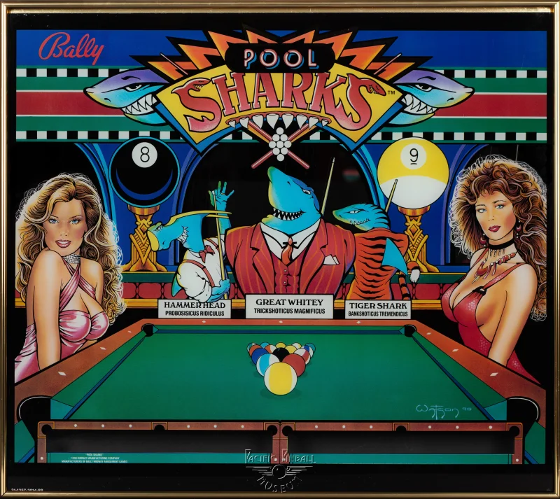 pool-sharks-artwork-bg.jpg pinball machine - Preview image showing playfield artwork and design details